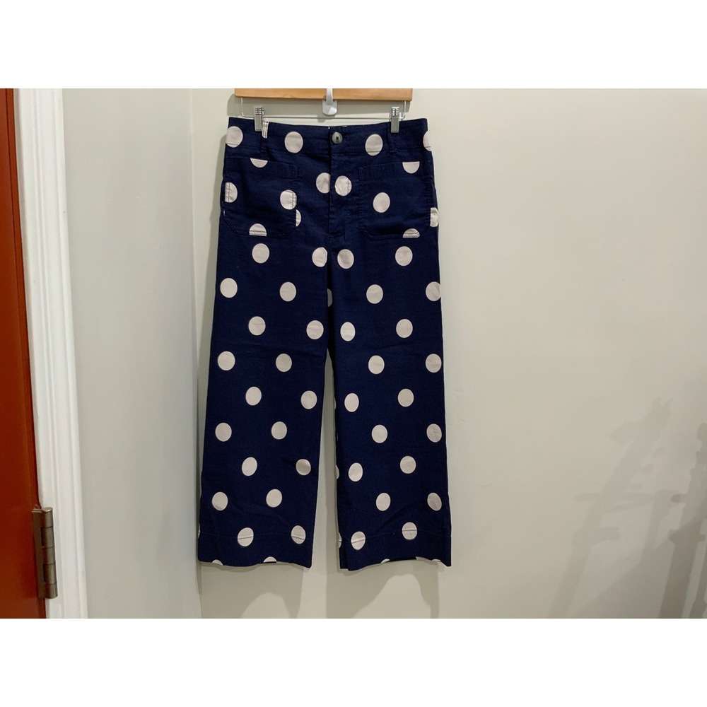 Maeve Anthropologie The Colette Polka Dot Wide Leg Pants Navy White Size 31